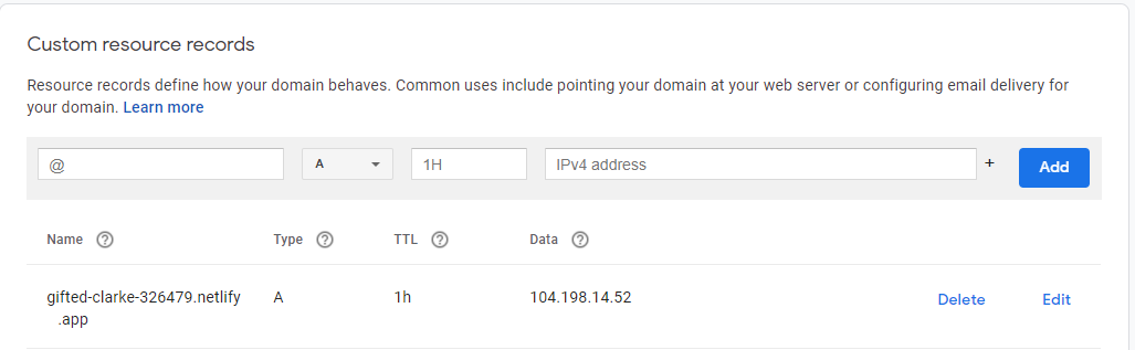 Google domains synthetic record